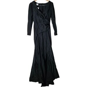 Cynthia & Sahar Long Sleeve Draped Stretch Satin Mermaid Dress Black M CS102 NWT
